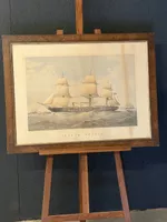 Lithographie ancienne navire « Black Prince » cadre bois 